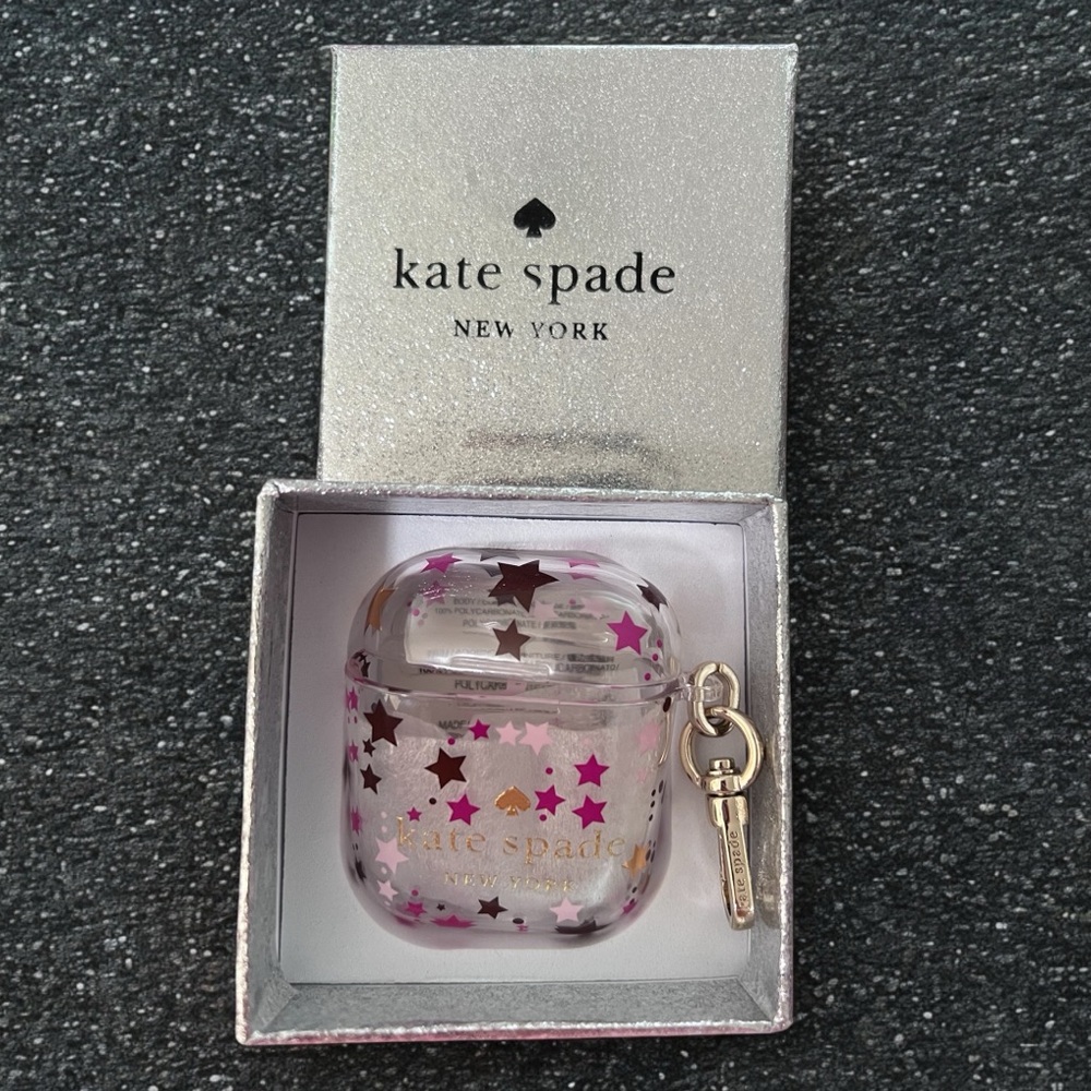 Kate Spade Clear AirPods 1 / 2 Case ~ TWINKLE Printed ~ Silver Glitter Box Star
